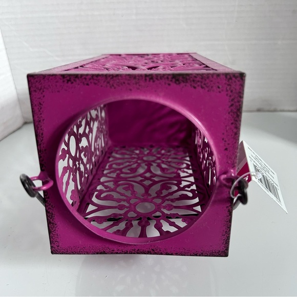 Pink hanging Metal candle lantern 4” x 4” x 8” - just add votive candle - Picture 5 of 7